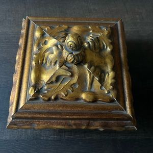 Vintage Gold Baroque Jewelry Box With Red Velvet Interior